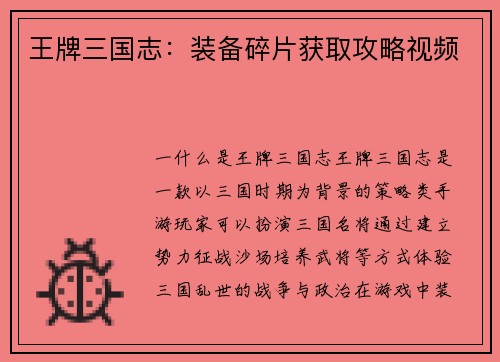 王牌三国志：装备碎片获取攻略视频