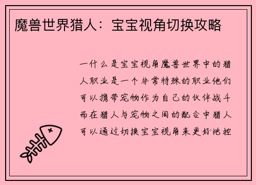 魔兽世界猎人：宝宝视角切换攻略